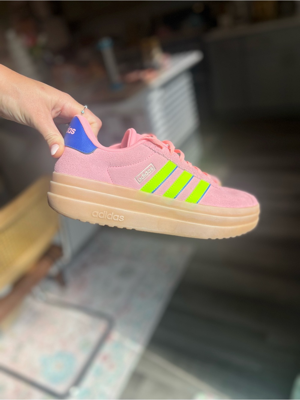 adidas Pink Sneakers with Neon Green Stripes - Picture 4 of 6